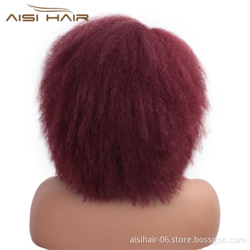 Aisi Hair 6 Inch Afro Wigs For Black Women Short Fluffy Synthetic Red Glueless Cosplay Hair Wigs For Christmas Party